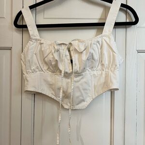 White Cropped Tie-Front Top
